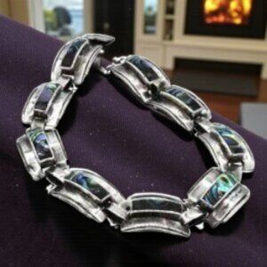 Vintage Taxco Mexico Sterling & Abalone Clasp Bracelet Signed